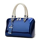 XingChen Glänzende Lackleder-Handtaschen für Damen, Kunstleder, Umhängetasche, Tragegriff oben, Geldbörse, Umhängetasche, blau, Einheitsgröße