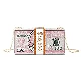 Geld USD Taschen Dollar Design Luxus Diamant Abendtaschen Party Geldbörse Clutch Taschen Bargeld Dollars Geldtasche für Frauen, rose, 20.5cm*5.5cm*10.5cm, Klassisch