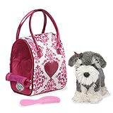 Pucci Pups Schnauzer Kuscheltier Hund in Handtasche mit Zubehör – Plüschtier Welpe in pinker Tasche – Spielzeug für Kinder ab 2 Jahre