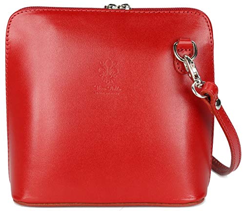 Belli italienische Ledertasche Damen Umhängetasche klein Handtasche Schultertasche Abendtasche in rot - 17x16,5x8,5 cm (B x H x T)