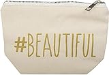 styleBREAKER Statement Beautybag #Beautiful Aufdruck, Kosmetiktasche, Make Up Bag, Tasche, Damen 02013008, Farbe::Creme-Beige