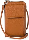 styleBREAKER Damen Mini Bag Geldbörse mit Handy Fach und RFID Schutz, Umhängetasche, Handytasche, Crossbag 02012362, Farbe:Cognac