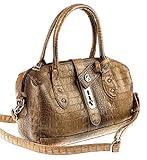 Valleverde Italy BOWLING Bag Tasche Schultertasche Handtasche Henkeltasche Leder-Optik (TORTORA/Hellbraun)