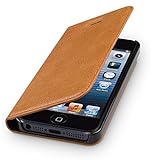 WIIUKA Echt Ledertasche - TRAVEL - für Apple iPhone 5 / 5S / SE Hülle mit Kartenfach, Cognac Braun, extra Dünn, Leder Tasche kompatibel mit iPhone 5/5S/SE