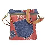 Sunsa Damen Tasche Umhängetasche Handtasche klein Canvas bag mit Jeans und Leder Vintage Design Teenager Taschen praktische Geschenke Bags for Women Schultertasche Damentaschen sale rot blau