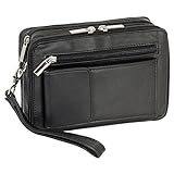 Luxus Herren Handgelenktasche Business Tasche mit Smartphonefach aus feinem Nappaleder in Schwarz