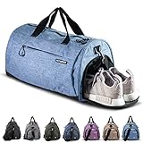 Fitgriff® Sporttasche & Reisetasche für Damen und Herren - mit Schuhfach & Nassfach - Tasche für Sport, Fitness & Reisen - Trainingstasche, Gym Bag (Light Blue, Small)