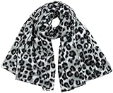 Caspar SC501 weicher warmer Damen XL Schal mit Leo Animal Print, Farbe:grau, Größe:Einheitsgröße