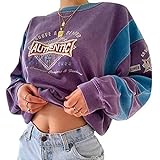 ORANDESIGNE Sweatshirt Damen Pulli Hoodie Sport Langarm Kapuzenpullover Mode Retro Bequem Casual Pulli Mit Kordel Und Taschen G Violett XS