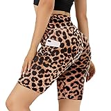 Missluck Radlerhose Damen mit Taschen Kurze Sporthose Hohe Taille Leggings Blickdicht Shorts im Sommer (Leopard,S-M)